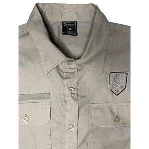 Irreverent Men's Shirt XL Button Down‎ Short Sleeve Khaki 2 Pockets